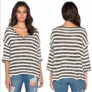 Free People Striped Spells Trouble Oversized V-neck Knit Top